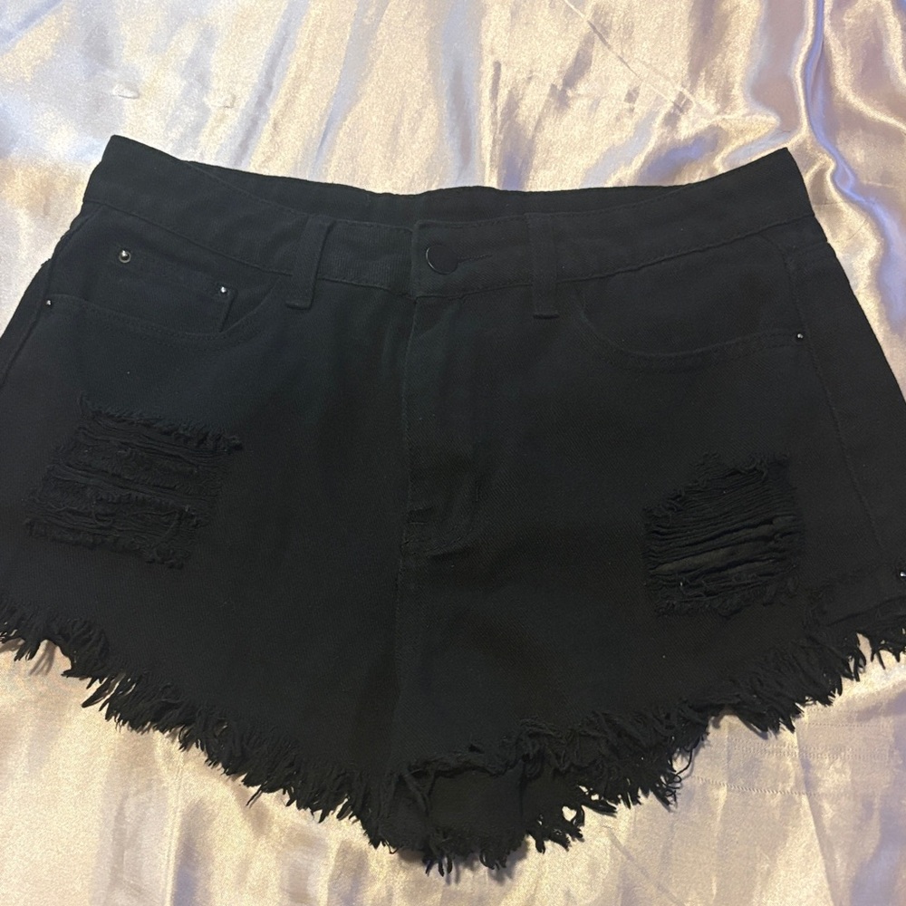 SHEIN Black Distressed Jean Shorts